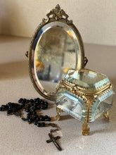 Load image into Gallery viewer, Antique French jewellery box, silver rosary bead cross and mirror