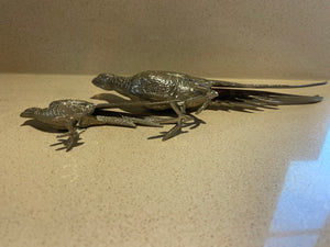 Pair Antique Silver plated Pheasants