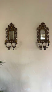 Pair Bronze Mirror Candle Sconces