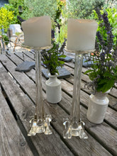 Load image into Gallery viewer, Antique Pair Glass Church Pillar Candle sticks
