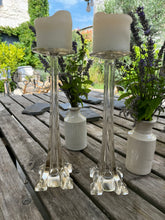 Load image into Gallery viewer, Antique Pair Glass Church Pillar Candle sticks
