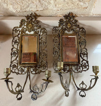 Load image into Gallery viewer, Pair Bronze Mirror Candle Sconces
